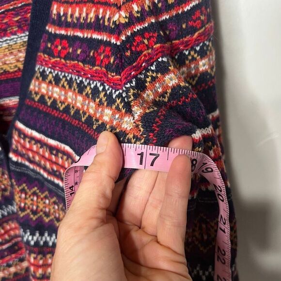 H&M L.O.G.G. Navy Blue Multicolor nordic sweater cardigan Sz S Grandpa Patch Elb - Picture 8 of 10